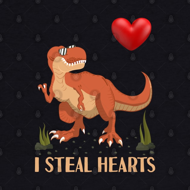 I Steal Hearts Valentines Day Trex Dinosaur by Tesszero